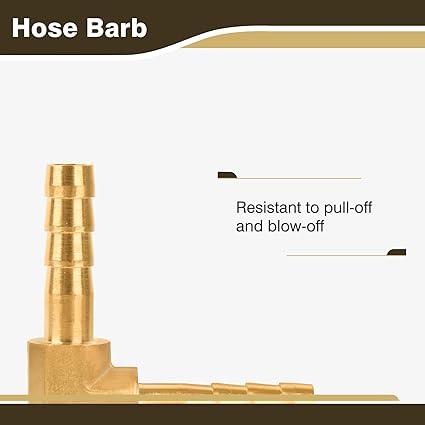 14" Hose Barb Elbow 90 Degree, Brass Barb Fitting for Fuel, Air, Oil, 4 Clamps Included (2-Pack)