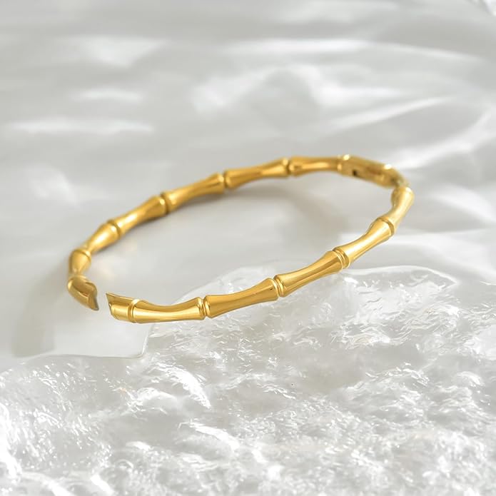 Gold bracelet for Women 18K Gold Plated Bamboo Watch Band Star Labyrinth Bangle Bracelets Dainty Stainless Steel Jewelry Gifts