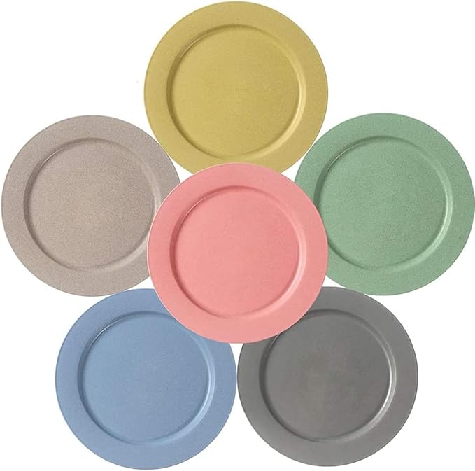 10 Inch6pcs Dishwasher Microwave Safe Wheat Straw Plates - Unbreakable Lightweight, Reusable, Eco-Friendly and Healthy - Assorted Colors