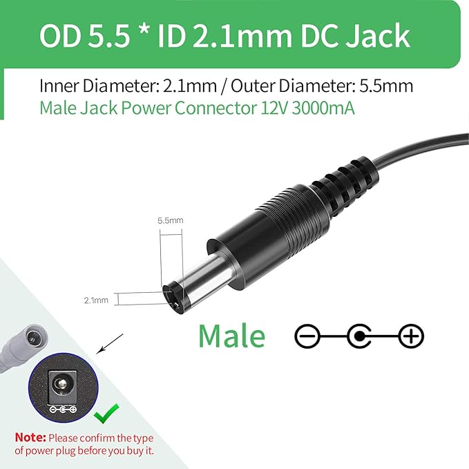 UL Certified AC to DC 12V 3A Power Supply Adapter for CCTV Cameras DVR NVR 5.5mm x 2.1mm UL Listed FCC