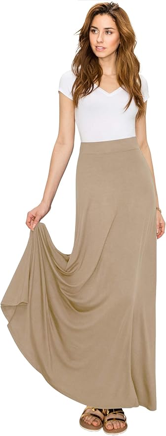 Lock and Love Women's Casual Comfy Stylish High Waist Flare Long Maxi Skirt – Available in Print & Solid Options