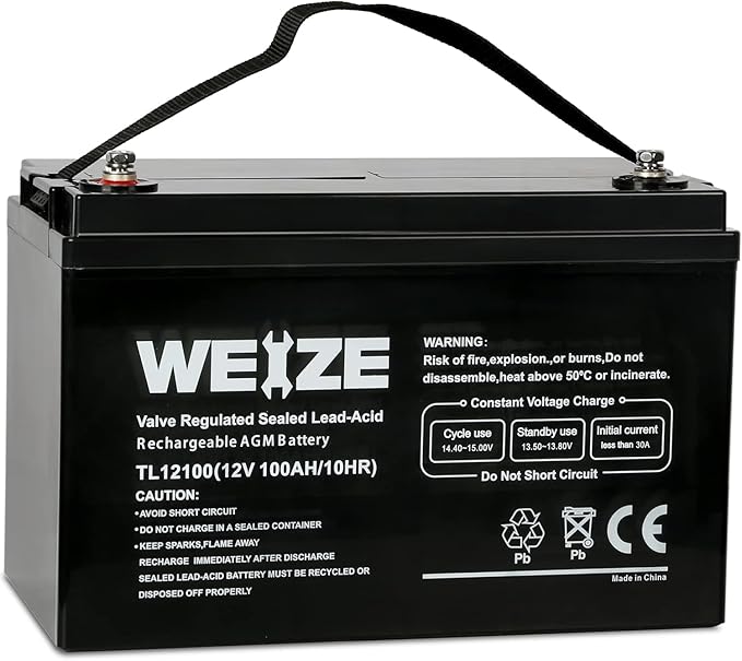 Weize Deep Cycle AGM 12 Volt 100Ah Battery, Maintenance-Free, 3 Self-Discharge Rate, 1150A Max Discharge Current, Perfect for RV, Solar, Trolling Motor, Wind, Marine, Camping and Off-Grid System