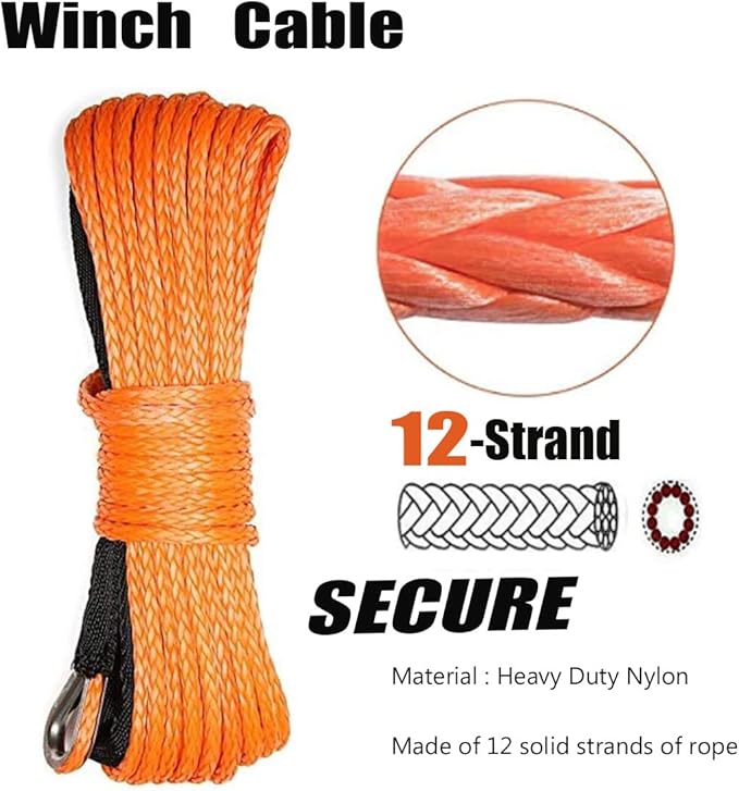 WANLIAN 38'' x 50ft Synthetic Winch Rope 1cm x 15m Nylon Winch Rope 25000LBS Synthetic Winch Line Cable Rope for 4WD Off Road, ATV UTV SUV Winches Synthetic Rope (Orange) (38'' x50ft)