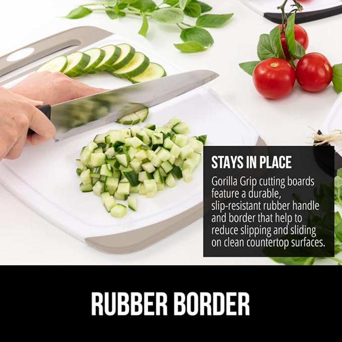 The Original Gorilla Grip Oversized 100% BPA Free Reversible Durable Kitchen Cutting Board , Juice Grooves, Dishwasher Safe, Easy Grip Handle Border, Food Chopping Boards - 1 pc (Almond)