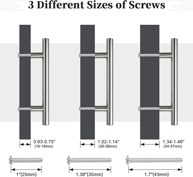 Gobrico 6 Pack 3 Inch (76mm) Hole Center Cabinet Pulls, Brushed Nickel Kitchen Cabinet Handles, T Bar Style Drawer Pulls, Stainless Steel Cabinet Handles, 5'' Overall Length