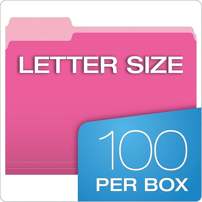Pendaflex Two-Tone Color File Folders, Letter Size, 13 Cut, Pink, 100 Per box (152 13 PIN), 12 x 9.88 x 2.38 inches
