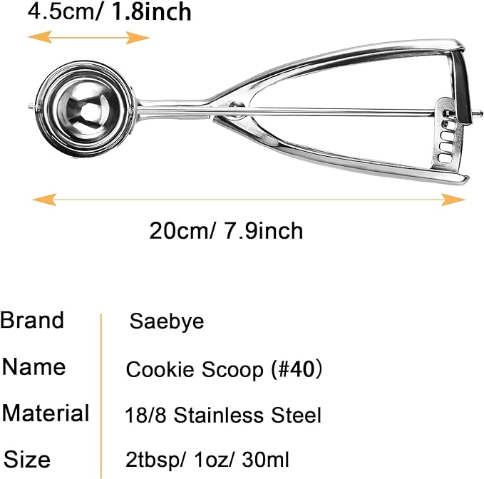 Medium Cookie Scoop, 2 Tbsp 30ml 1 oz, Size 40 Cookie Dough Scoop, Cookie Scoops for Baking, 1 2532 inches 4.5 CM Ball, 188 Stainless Steel, Secondary Polishing