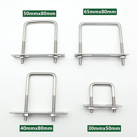 Stainless Steel Square U Bolt Clamp, Square Tube Clamps with Nut and Plate for Boat Trailer (M6*65 * 80)