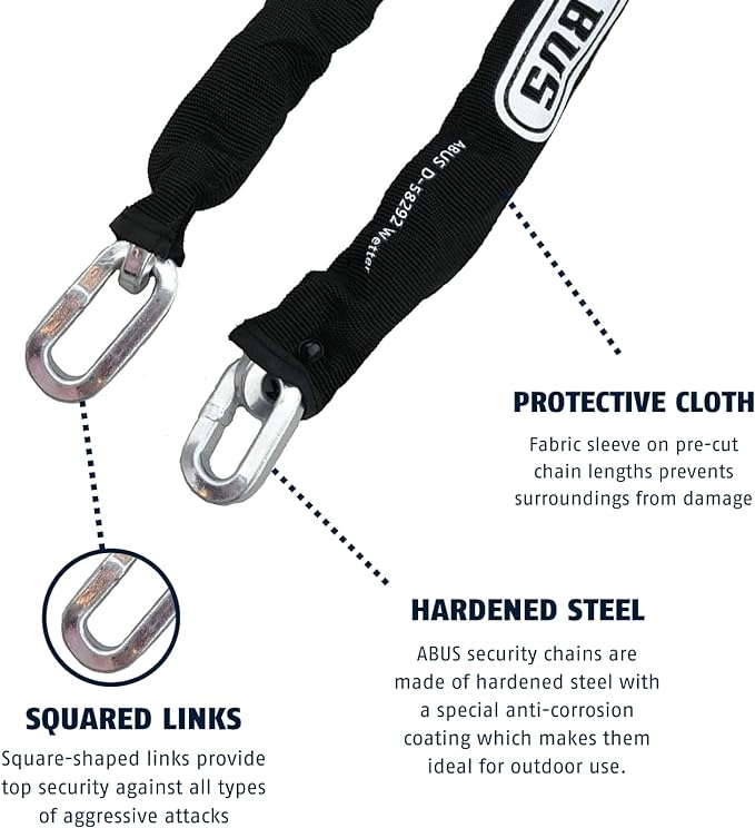 ABUS Hardened Steel 8KS 10 Foot x 5/16" Thick Square Security Chain for Bikes, Containers, Trailers, ATV, Motorcycles and Personal/Industrial Property
