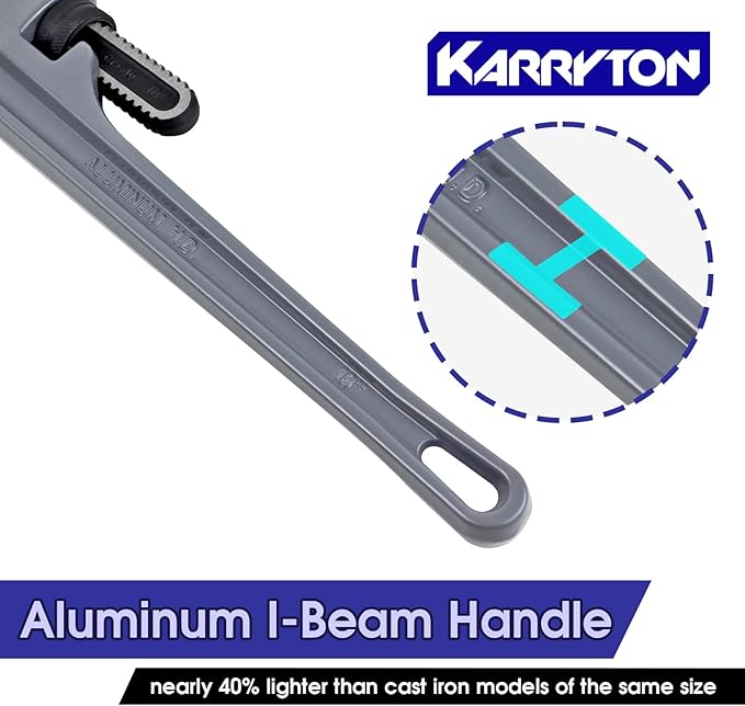 18 Inch Aluminum Pipe Wrench, 3-14"83mm Adjustable Cr-Mo Jaw Opening Heavy Duty Aluminum Straight Handle Plumbing Wrenches, Perfect Plumbers Tool Exceed GGG Standard