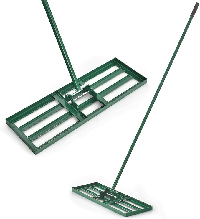 Lawn Leveling Rake, 30"/36"/42" x 10" Professional Grade Soil Distribution Rake w/67 Ergonomic Handle, Adjustable Soil Level Tool for Golf Courses, Gardens, Farms & Backyards (30", Green)