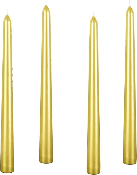 Kemladio 8 pcs 10 inch Gold Taper Candles, Burning Unscented Tapered Candles 8 hrs, Long Candle Sticks,Dinner Candle,Tall Candle Sticks, Halloween Candles (8pcs, Golden)