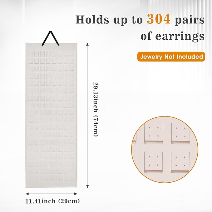Lolalet Hanging Earring Holder Organizer with 20 Hooks for Women, Earring Organizer Wall Earrings Hanger Pierced Earring Storage, Felt Stud Earring Display, 608 Holes for Earrings- Beige, 1 Pack