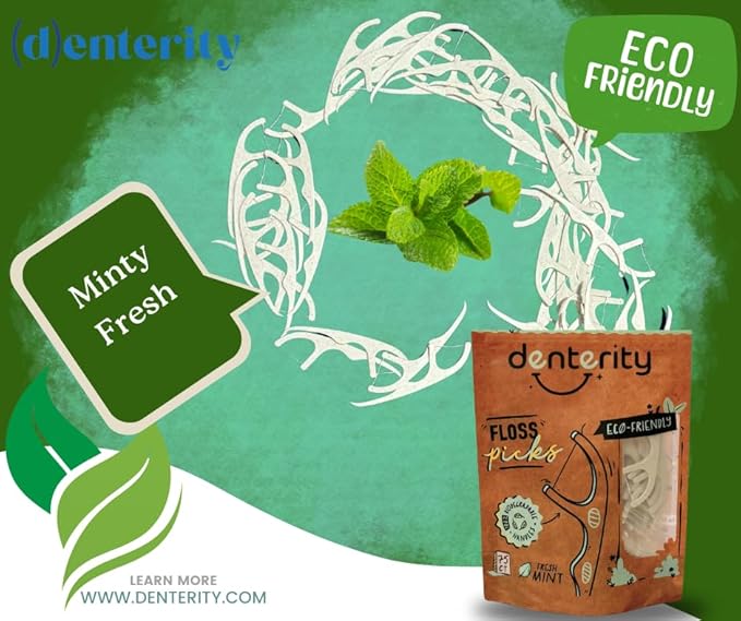 Biodegradable Dental Floss Picks, Earth Friendly Handle, Mint, 75ct Pack of 1, White
