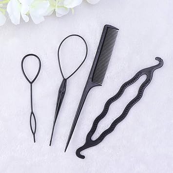 FOMIYES Donut Hair Bun 4pcs Hair Holder Clip, Women Roll Bun Hair Braid Ponytail Maker Fashion Hair Design Styling Tools Hairdress Kit Set Curly Hair Styling Tools