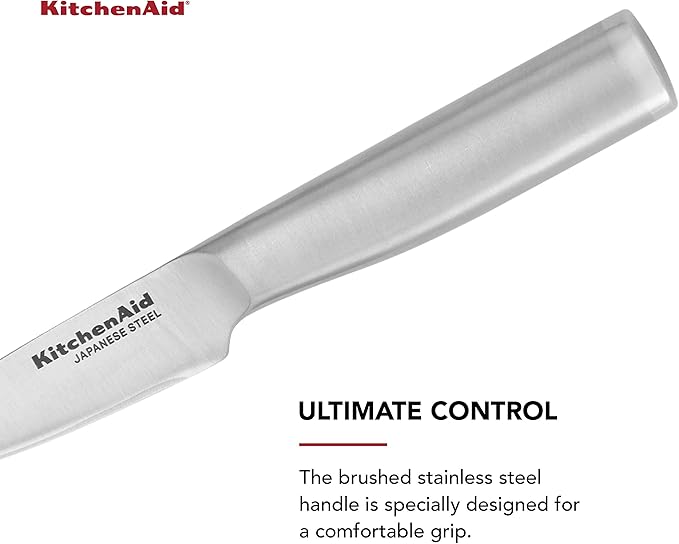 KitchenAid Gourmet Forged Stainless Steel Paring Knife with Custom-Fit Blade Cover, 3.5-inch, Sharp Kitchen Knife, High-Carbon Japanese Stainless Steel Blade, Brushed Stainless Steel Handle
