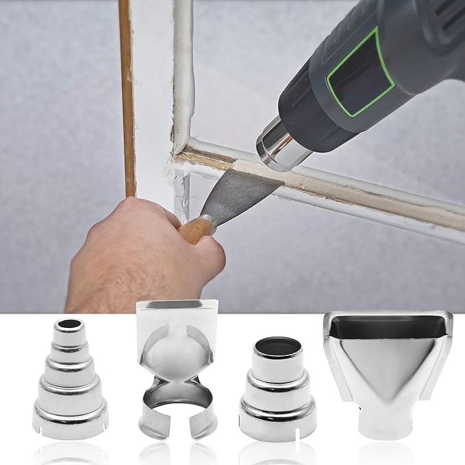 4 Pcs Heat Gun Nozzles Kit, Stainless Steel Reflector Heat Resisting Nozzles Gun Accessory Replacement for Hot Air Gun Soldering Station Nozzle Tool