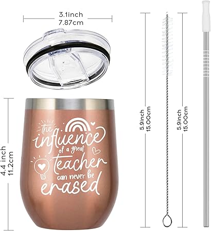 Teacher Appreciation Gifts Teacher Tumbler for Women Thank You Graduation Christmas Birthday Thanksgiving Gifts Stainless Steel Wine Tumbler Cup 12 oz