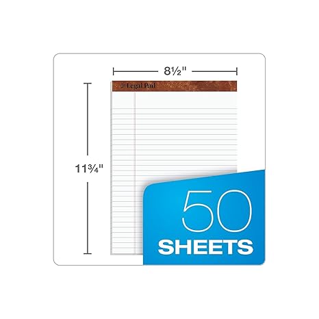 TOPS 75330 "The Legal Pad" Ruled Pads, LegalWide, 8 12 x 11 34, White, 50 Sheets