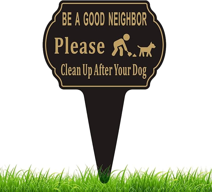 Clean Up after Your Dog Sign,13.6"x9.6" No Pooping Dog Sign for Yard with Integrated stake Double Side Printed No Dog Poop Sign for Lawn Metal Sign for Outdoor Use