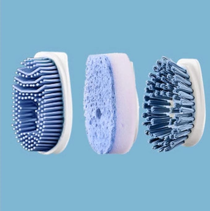 The Blue Soap Dispenser Dish Brush includes 2 refills: Stainless Steel TPR and Sponge Bristles, Long Handle and Dishwashing Cleaning Brush, Safe Non-Stick (Blue)