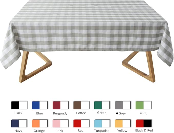maxmill Checkered Square Tablecloth Stain Resistant Waterproof and Wrinkle Resistant Washable Heavy Weight Soft Table Cloth Gingham for Dining Room and Outdoor Use, 52 x 52 Inch Grey and White