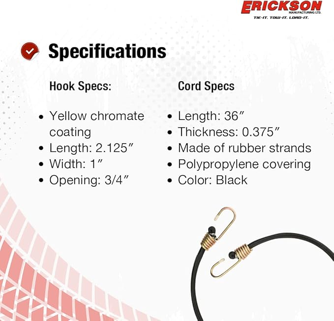 Erickson 06845 Black 36" Industrial Bungey Cord, (Pack of 4)