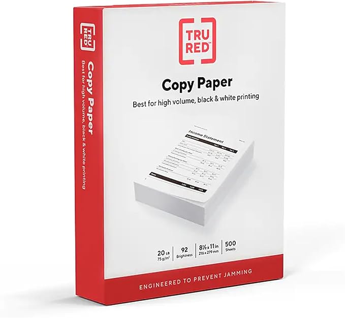 Staples TRU RED Printer Paper, 8.5" x 11", Designed for High-Speed Printers, 92-Brightness, White Color (500 SheetsReam)