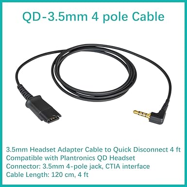 3.5mm Headset Adapter Cable Compatible with Plantronics QD for Android Cell Phone Smartphone Tablet Mac Laptop & Other Smart Devices with Single 3.5mm Jack 4 Poles CTIA