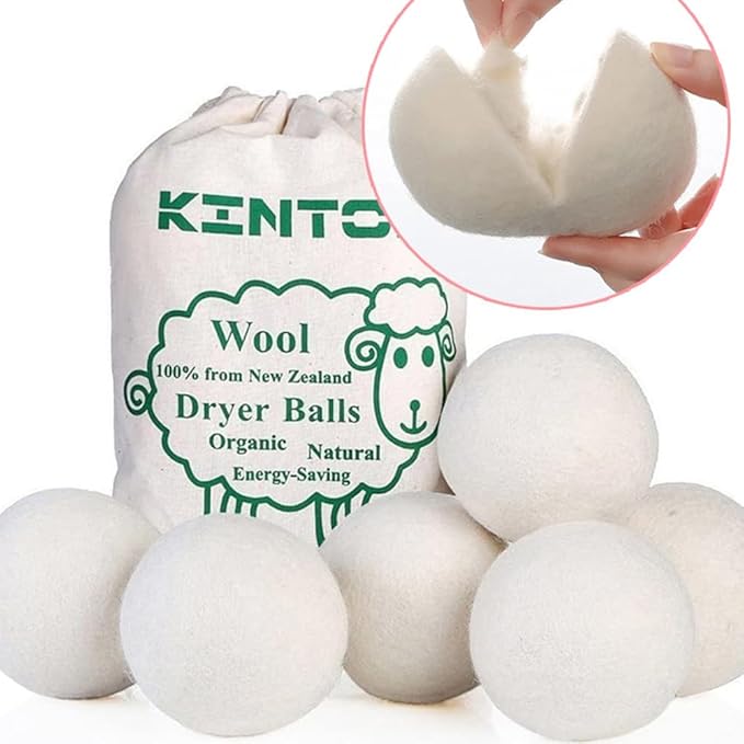 100% Wool Dryer Balls - Natural Fabric Softener, Reusable, Reduces Drying Time, Chemical-Free, Eco-Friendly, Perfect for Baby Clothes, Set of 6 XL Balls