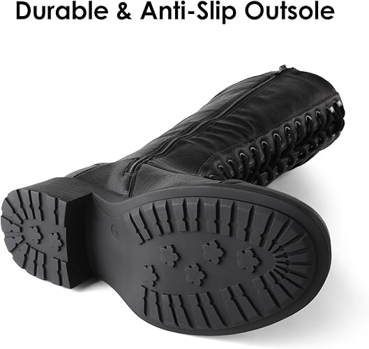 DREAM PAIRS Women's Pu Knee High Riding Combat Boots