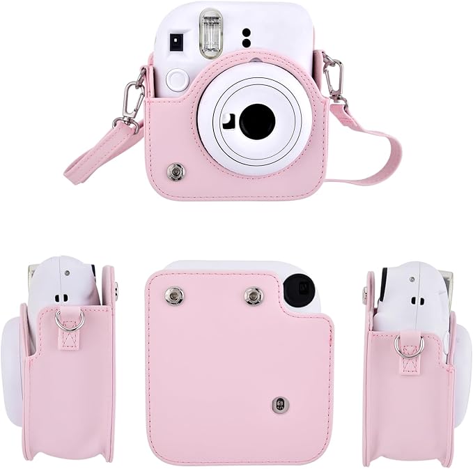 Sunmns Mini 12 Instant Camera Case, PU Leather Protective Compact Case Compatible with Instax Mini 12 Instant Camera (Pink)
