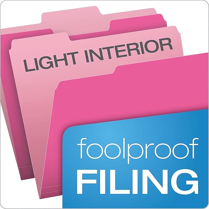 Pendaflex Two-Tone Color File Folders, Letter Size, 13 Cut, Pink, 100 Per box (152 13 PIN), 12 x 9.88 x 2.38 inches