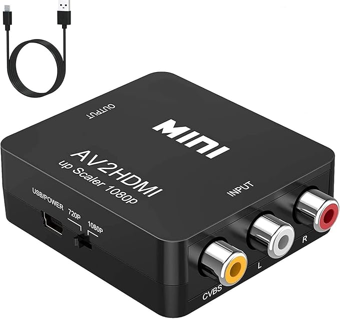 BDM AV to HDMI Converter, RCA to HDMI, 1080P Mini RCA Composite CVBS Video Audio Converter Adapter Support PALNTSC for TVPC PS3 STBXbox VHSVCRBlue-Ray DVD Players - Black