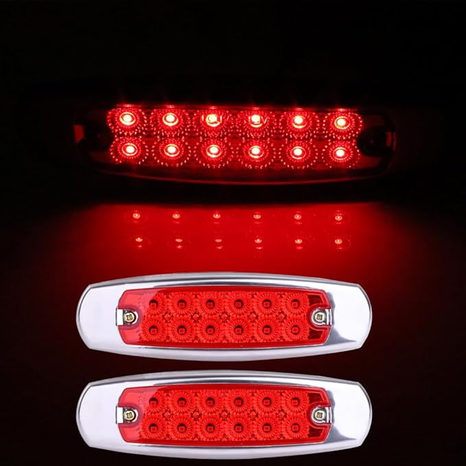 2 x 12 Led Red Lens LED Side Marker Indicator Lights Lamp Front Rear Tail Lamp LED Side Marker Lights Heavy Truck Lighting 2 x Redwhite Lens Fit For Peterbilt Kenworth Freightliner