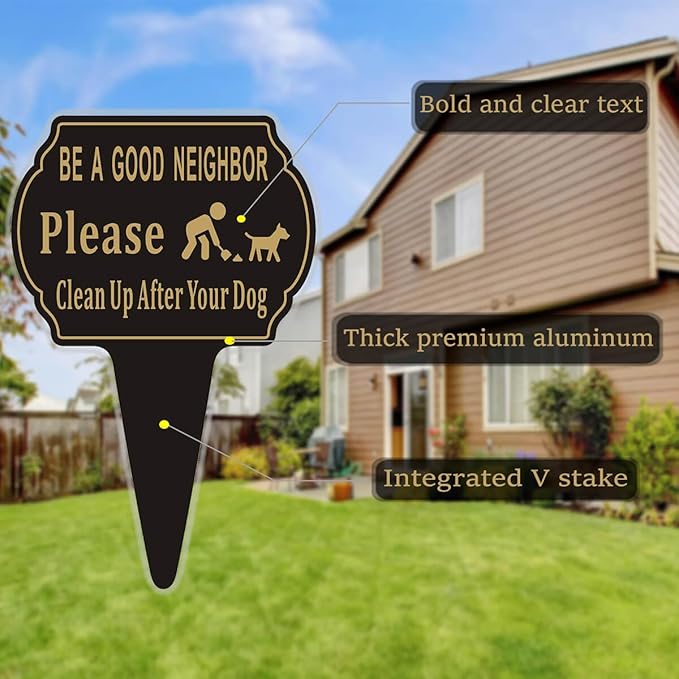 Clean Up after Your Dog Sign,13.6"x9.6" No Pooping Dog Sign for Yard with Integrated stake Double Side Printed No Dog Poop Sign for Lawn Metal Sign for Outdoor Use