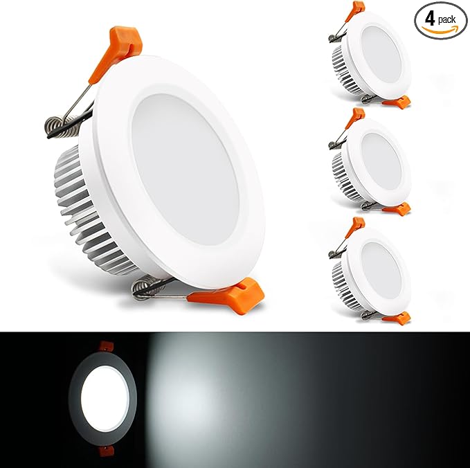 2.5 inch Dimmable LED Recessed Lighting, 5W Retrofit Downlight, 6000K Daylight White, CRI 80 with LED Driver, as AC 110V Ceiling Light Fixture for Living Room, Kitchen, Bedroom, Hallway, 4 Pack