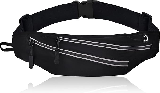 Running Belts for Men Women, Running Fanny Pack with 2-Zipper Pockets, Waterproof Waist Pack Phone Bag Carrying All Phones, Reflective Runners Belt Jogging Pocket Belt