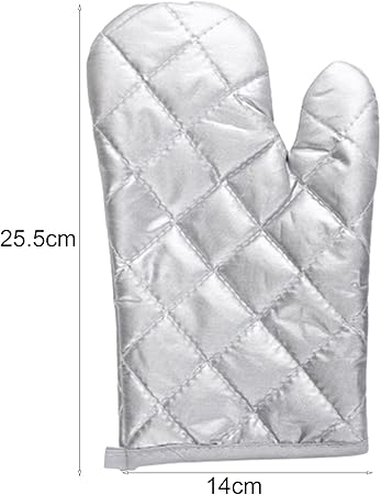 1 Pc Oven Mitts,Baking Gloves Anti-scalding Oven Gloves Thickened Breathable Heat Insulation Non-Slip Kitchen Mittens for Cooking Baking Barbecue BBQ Microwave Silver 10.04" x 5.51"