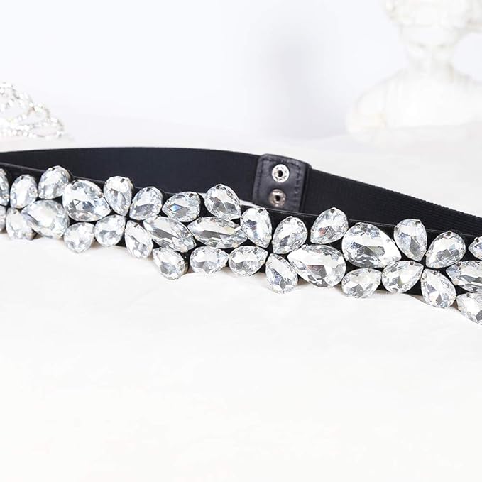Women Rhinestone Belt Crystal Sparkly Elastic Thin Belts for dressy Lady