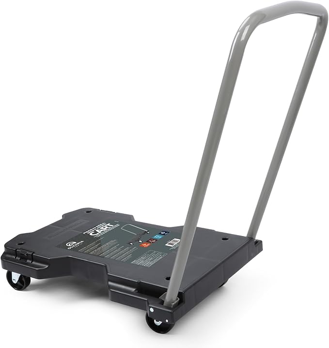 Olympia Tools Fully Folded Resin Push Cart Dolly - 330 Lb. Loading Capacity Foldable Moving Platform Cart Hand Truck - Black Collapsible Heavy Duty Folding Rolling Flatbed Cart with 4 Swivel Wheels