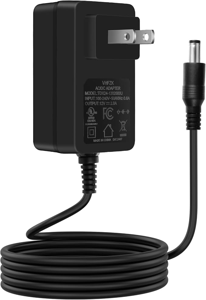 12V 2A Power Adapter 100V-240V AC to DC, with 5.5mm 2.1mm Plug, Suitable for 12Volt LED Light Strips, Closed-Circuit Television Cameras, Routers,Infrared Lighting Fixtures.