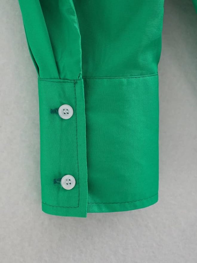 Women Color Casual Slim Office Long Blouse Tops Summer Simple Retro Lantern Sleeve Lapel Shirts