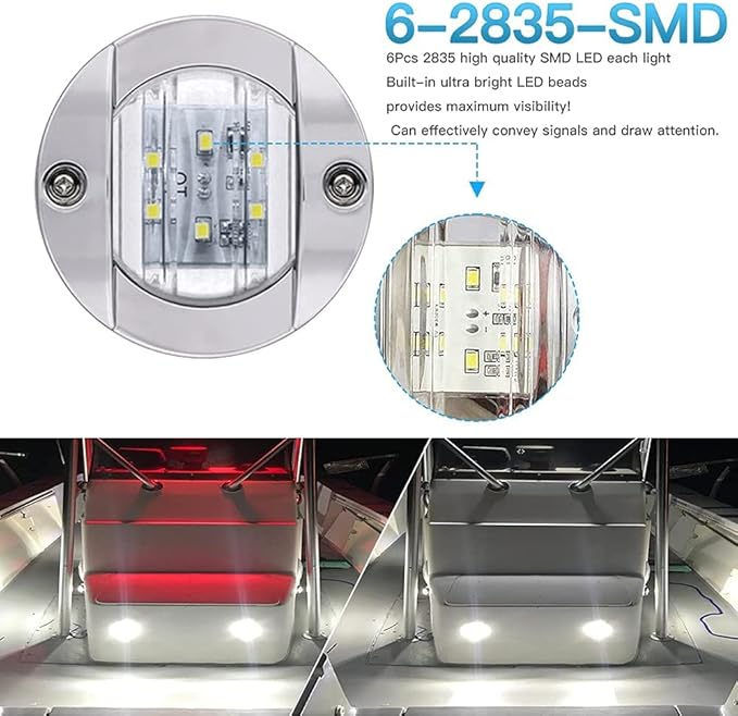 5Pcs White DC 12V 3 Inch Round Marine Boat Interior Lights Transom Mount Led Stern Anchor Lights LED Night Fishing Lights IP67 Waterproof Deck LED Courtesy Light