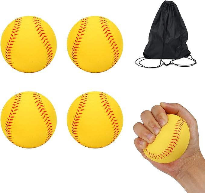 Foam Baseballs, 9 Inch Soft Baseballs Training Pitch Stress Ball with Drawstring Bag