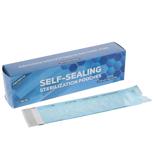 HSB 100529, Self-Seal Sterilization Pouches, Paper/Film, Blue, 2.75" x 9", Triple Seal & Heat Processed, Air-Tight, with Steam Indicator for Complete Sterilization, 200/Bx