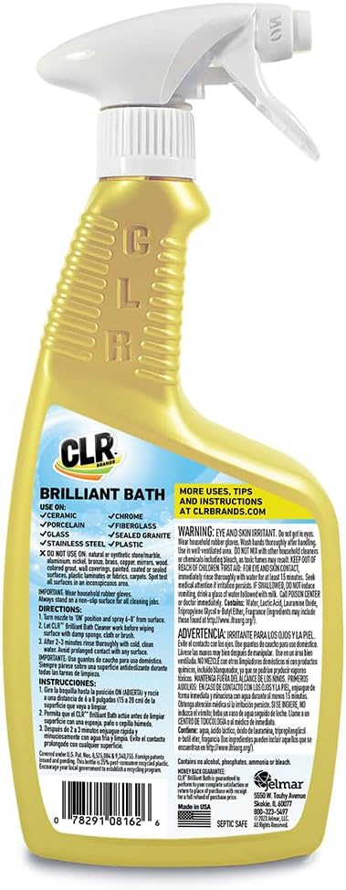 CLR Brilliant Bath Foaming Action Bathroom Cleaner Spray - For Use on Toilets, Baths, Showers, Sinks, Glass, Stainless Steel - Lavender Scent, 26 Ounce Bottle (Pack of 2)