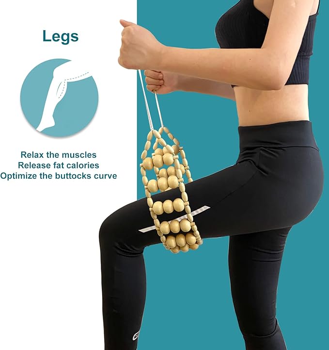 Wood Back Massager Roller Rope, Manual Massage Strap for Back, Neck, Shoulders, Legs, Waist Pain Relief, Wooden Therapy Lymphatic Anti Cellulite Muscle Recovery Massage Tool