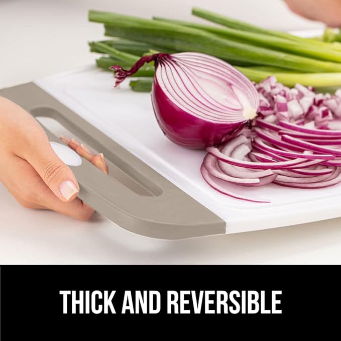 The Original Gorilla Grip Oversized 100% BPA Free Reversible Durable Kitchen Cutting Board , Juice Grooves, Dishwasher Safe, Easy Grip Handle Border, Food Chopping Boards - 1 pc (Almond)