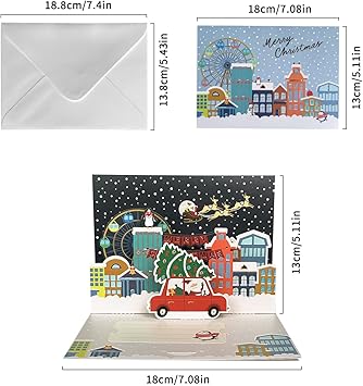 Merry Christmas Pop Up Card Christmas Card 3D Cute Holiday Greeting Cards Gift For Christmas or Holidays Set Includes Card Envelope and Sticker